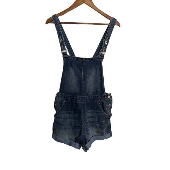 Denizen Levi's Womens Dark Wash Whiskered Rolled Cuff Short Jean Overall Medium - Picture 1 of 9